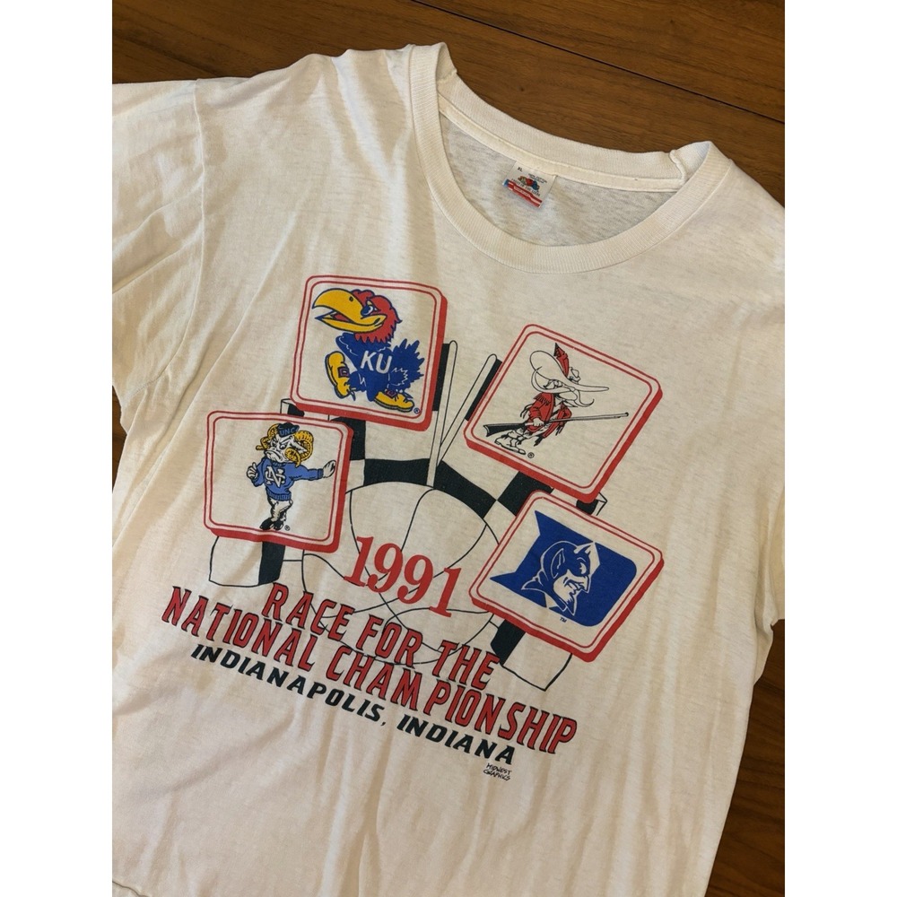 Vintage 1991 Final Four T-Shirt Sz L/XL UNLV KU NC Duke Single Stitch USA 90s